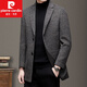 皮尔卡丹2022冬季新款羊毛大衣男外套西装领中年条纹中长款毛呢大衣针织 咖色 L 175