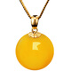MUJUE Beeswax Amber Chicken Fat Yellow Round Bead Pendant 18K Gold Necklace Women's Transfer Bead Pendant Bead Diameter 11-12mm (Standard Style) Silver Chain