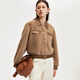 Chaqueta de veromoda para mujeres 2024 TEMPAJE Autumn New Fee Plush PU Interfacing Bag Bag Jacket Versátil estilo universitario Light Khaki 160/80a/s