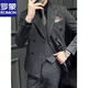 ROMON Italian-style lapel suit men's spring slim-fit handsome double-breasted business plus-size groom's wedding dress three-piece suit black suit + vest + trousers black XL