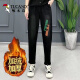 Specht-Jeans für Frauen mit Plüsch samt verdickter Winter neuer Stil Slim und modisch und vielseitiger Retro-Stil elastischer Hochtülen-Frühling und Herbst Harem Pants 1098# blau [hinzugefügt.