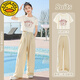 G.Duckkids Little Yellow Duck Girl Summer 2025 NUEVO SUMERA DE SUMERA DE NIÑOS Dos piezas Pantalones de manga ancha de pierna ancha Medium y niños grandes 15090 Púrpura azul + 9889 White 160 cm
