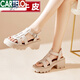 CARTELO thick-soled genuine leather sandals for women, cowhide thick heel soft-soled sponge shoes, Roman knitted women's shoes 2025 new summer 9905 meters white [simple one-line upper] 37