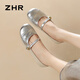 ZHR Mary Jane shoes for women spring and summer real cowhide round toe women's shoes temperament commuting single shoes for women BT88 silver 38