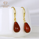 Jiale blood amber earrings S925 silver gold-plated earrings amber earrings birthday gift for girlfriend, about 12mm total length 30mm/A0281
