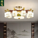 Heliang nuevas lámparas de sala de estar de lámparas chinas, toda la madera de cobre sólida, faros delanteros de construcción de dúplex de alta gama, comedor, estilo chino 9906 Qianlijiangshan-Copper+madera+hierro+jade-24 cabezas