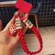 Dipur red mobile phone lanyard short wrist pendant pendant three-strand ponytail braided animal year festive wedding mobile phone lanyard anti-lost rope