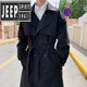 JEEP SPIRIT Balma Ken Trench Coat Men's Mid-Length Autumn Light-Mature Style Godfather Jacket Waisted Kensington German Civilian Coat Black M