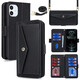 Iscovercase Apple 14Promax/13/12/11 Mobiltelefon Hülle Schutzhülle Wallet Neigung Abdeckungskarte Lanyard Leder Hülle Black + Long Lanyard Apple 11