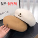 NY-NYM Korean style woolen beret women's autumn and winter large head circumference versatile octagonal hat Japanese style literary and artistic little painter hat off-white min beret