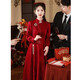 Seidler long-sleeved cheongsam toast dress bride 2026 new winter velvet red new Chinese style engagement wedding dress slim burgundy regular style S