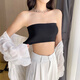 Modal junior high school students' one-piece strapless tube top with black anti-exposure wrap bra for women with breast pads, black + apricot (no breast pads), one size fits all (high elastic cotton material)