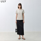LILY summer new fashion basic one-line collar urban commuting casual versatile T-shirt fit solid color short sleeves 702 light rice casino S