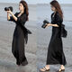 Question floating black suit for women summer fashion two-piece temperament fashionable skirt 2024 summer new temperament sunscreen J683 gray XL [suggested 115130Jin [Jin equals 0.5 kg]]