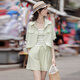 Yixian Fashionable Casual Small Shorts Women's Three-Piece Set Summer New Sun-resistant Clothes Salt-Sweet Women's Clothes Set 6167 Green S