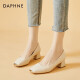 Daphne Square Toe Medium Heel Thick Heel Shallow Mouth Single Shoes Women's Versatile and Comfortable Small Leather Shoes Women's Work Professional Work Shoes Women's 4622101001 Beige 37