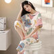 
LangSha pajamas for women in summer short-sleeved cropped pants for women in spring and summer can wear cartoon cute home clothing suits for outdoors. Short-sleeved cropped pants 677 2XL_Suggested 125-135Jin [Jin equals 0.5 kg]