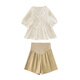 Ranqi's maternity suit summer suit new sweet V-neck lantern sleeve doll shirt top wearing casual shorts two-piece set apricot top + khaki belly shorts (suit) L