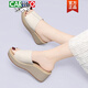 CARTELO sandalias y pantuflas de cocodrilo (CARTELO) para mujer, parte inferior gruesa, moda para madre 2024, nuevos tacones planos de verano, tacones de cuña, cuero genuino JST 12052, beige, altura del tacón de cuero 5,5 CM 38