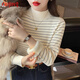 Ancient and modern (GUJIN) striped half turtleneck plus velvet knitted bottoming shirt for women autumn and winter one-piece velvet inner layered thick sweater warm top apricot