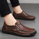 Fat Donglai DL Chaussures pour hommes automne Nouveau mocassins à semelle douce en cuir authentique Chaussures en cuir décontractées à la main de grande taille Men 9918 Brown clair 4427.0