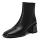 Asacho Cowhide britische Modestiefel Seite Reißverschluss Kurzstiefel Frauen Dicke Ferse Frauen Boots mittlere Absatz Pendeln Nacktstiefel Frauen Square Zehen Stiefel Schwarz (One Size Long) 39