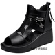 
Jagroy Women's Fish Mouth Sandals Heeled Sponge Cake Thick-soled Sandals Waterproof Platform Roman Women's Summer New Style Inner Heightening Net Black 37