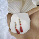 Lu Shanwu New Chinese Style Earrings Women's Retro Niche Unique Ancient Style Earrings National Style Horse Face Skirt Earrings Red Water Drop Earrings Red New Chinese Style Water Drop Earrings