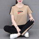 NY-EMMA运动套装女短袖夏季棉质休闲时尚中年洋气减龄广场舞跑步服两件套 695灰色（长裤套装） XL(建议110-125斤)
