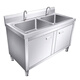 Shantou Lincun stainless steel sink cabinet kitchen floor-standing integrated vegetable washing and draining basin sink cabinet with operating table sink commercial 50x50x80 single pool-economical model