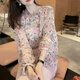 Ran Yilan's same moon sleeve European station design and temperament versatile floral round neck chiffon shirt for women's spring new style fashionable and unique style 9905 XXS Recommended 50 Jin [Jin equals 0.5 kg] or less