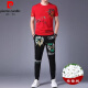 皮尔卡丹（pierre cardin）运动休闲套装男夏季薄款桑蚕冰丝印花短袖韩版痞帅潮流个性痞帅风 9227黑色 165/M