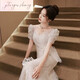 
Lanlingfang fishtail evening dress women's touching sequins light luxury niche birthday wedding dress French hosting banquet temperament Rice gray S