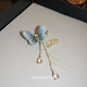 South Korea Zircon Butterfly Tassel Brooch Light Luxury Niche Suit Pin Fashion New Accessories Women's Brooch - Blue