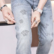 Gozan Jeans Jeans Hot Diamond Print 2025 Summer Fiting Fits Feet Pants Style Coreano Corea Cortaal Elástica Luz azul Luz 9885 28 (2 pies 1)