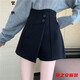 Rongxitu-Shorts für Frauen im Herbst und Winter Neue Stil mit hoher Taille mit breiten Beinen von außen und vielseitig schlank-solide Stiefelhosen außen und Rockhosen an der Außenseite. Shorts (6218 Black) S 80-90jin [Jin ist gleich 0,5 kg]