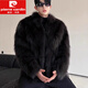 皮尔卡丹（pierre cardin）皮草皮男装男士外套加厚仿狐狸貂皮大衣冬季新款皮毛一体大衣 黑色 2XL
