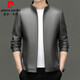 Pierre Cardin jacket men's spring business stand collar PU leather jacket high-end casual jacket men's spring and autumn high-end light luxury leather jacket