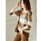Demana Light Mature Commuting 2025 Winter Round Neck Velvet Yarn Striped Contrast Color Sweater Long Sleeve Knitted Sweater Women's Top