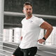 FCFV muscle lifting bodybuilding new bodybuilding shark T-shirt solid color tight elastic short-sleeved men quick-drying training suit top gray (real blue gray) M