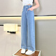 NICKYBABY girls' pants summer thin children's 2025 new summer Tennis straight jeans big children's ice silk wide-leg pants 15030 blue + 9889 blue [set] 130