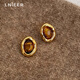 Lnieer S925 Silver Maillard Tiger Eye Stone Earrings Women's Retro Hong Kong Style Autumn and Winter Earrings 2025 New High-end Earrings Tiger Eye Stone Earrings S925 Silver Needle