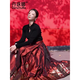 丹珠娜（DanZhuNa）红色马面裙全套2024过年龙年新中式连衣裙女装敬酒服订婚礼服套装 2679黑色上衣+红色马面裙 L