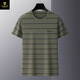Paisenlong high-end men's clothing brand POLO shirt men's lapel summer new style youth and middle-aged business casual striped short-sleeved T-shirt 6193-Military green 48 M
