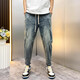 Yirancheng Chengpin Jeans Men's Carrot Pants New Summer Loose Harlem Pigs Handsome Nine-point Ripped Loose Breathable Pants Men Blue 2XL [Suggested 150-165 Jin [Jin equals 0.5 kg]]
