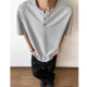American Henry Neck Short Sleeve T-shirt Men's Summer Waffle Loose Casual Inner Base Shirt Top Gray Y41-YK XL