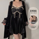 GUI RUO 2024 NUEVA LUZ PAJAMAS DE LUXURY PERSPECTIVA SWEEL MEHLE VELVET VELVET SUSPENDIENCIA CIERRA TRABA EXTERIOR DE ARRO TAMAÑO TEMPTACIÓN 3879 NEGRO (Bata externa + cinturón) Tamaño único