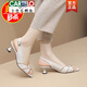 CARTELO brand thin heel fish mouth fashion sandals for women 2025 summer new genuine leather mid-heel one-liner mother shoes off-white 36