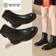 Woodpecker leather Martin boots for women 2025 new Korean style flat women short boots casual slim shoes boots autumn and winter cotton shoes brown single 35
