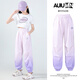 NICKYBABY girls mosquito-repellent pants summer thin children's ice silk sports pants quick-drying pants summer 2025 new big children's trousers 18209 gradient purple + 9889 white [set] 130 cm